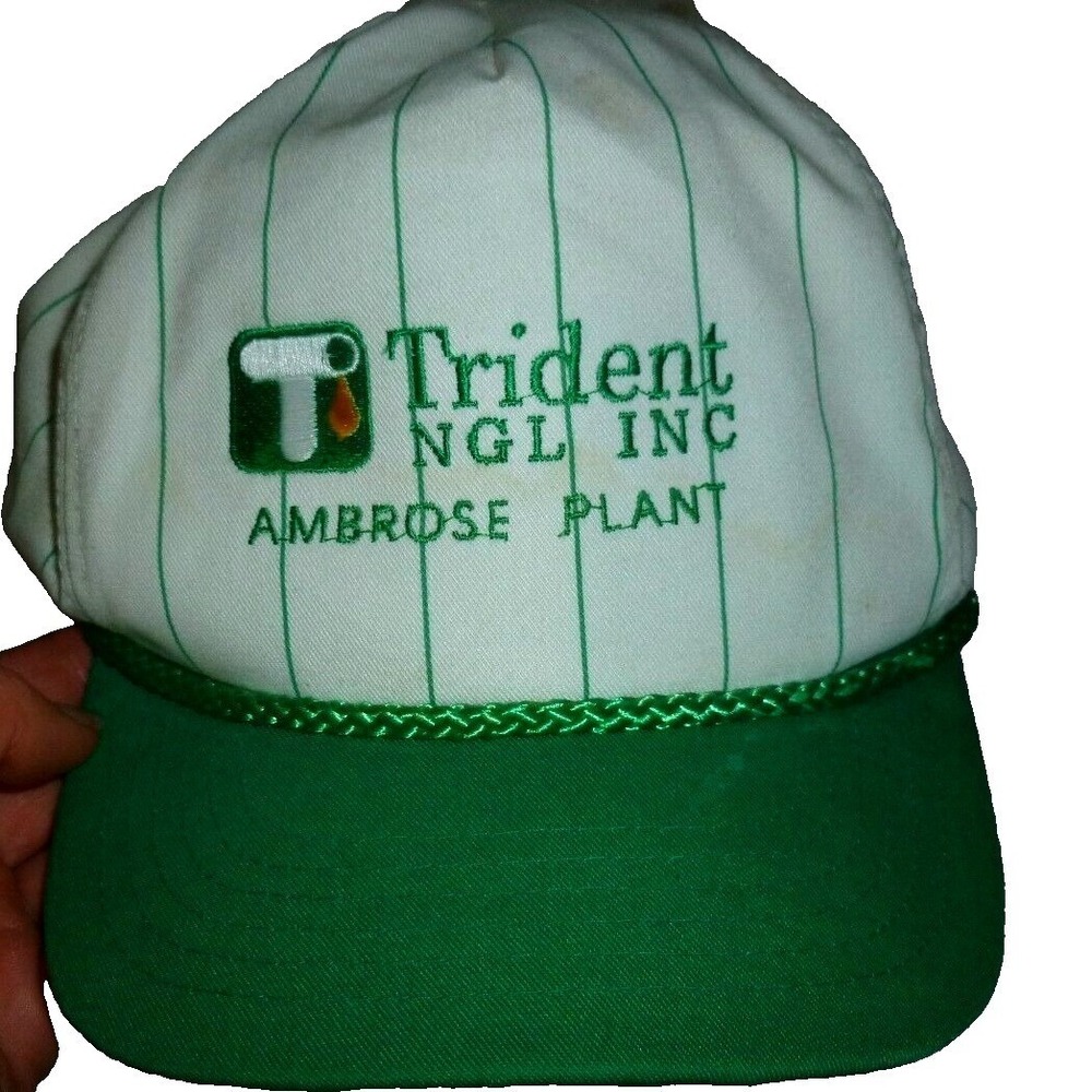Vintage Trident NGL Inc Ambrose Plant Pinstripe Snapback Hat Green White San Sun